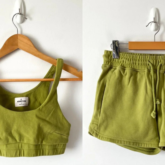 AzurFit Lounge Set Sweat Shorts and Crop  Tank Matcha Green Size Small - Picture 1 of 8